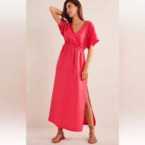 NWT Boden‎ Coral Sunset Linen Kaftan Maxi Dress Womens Size 12P (906)